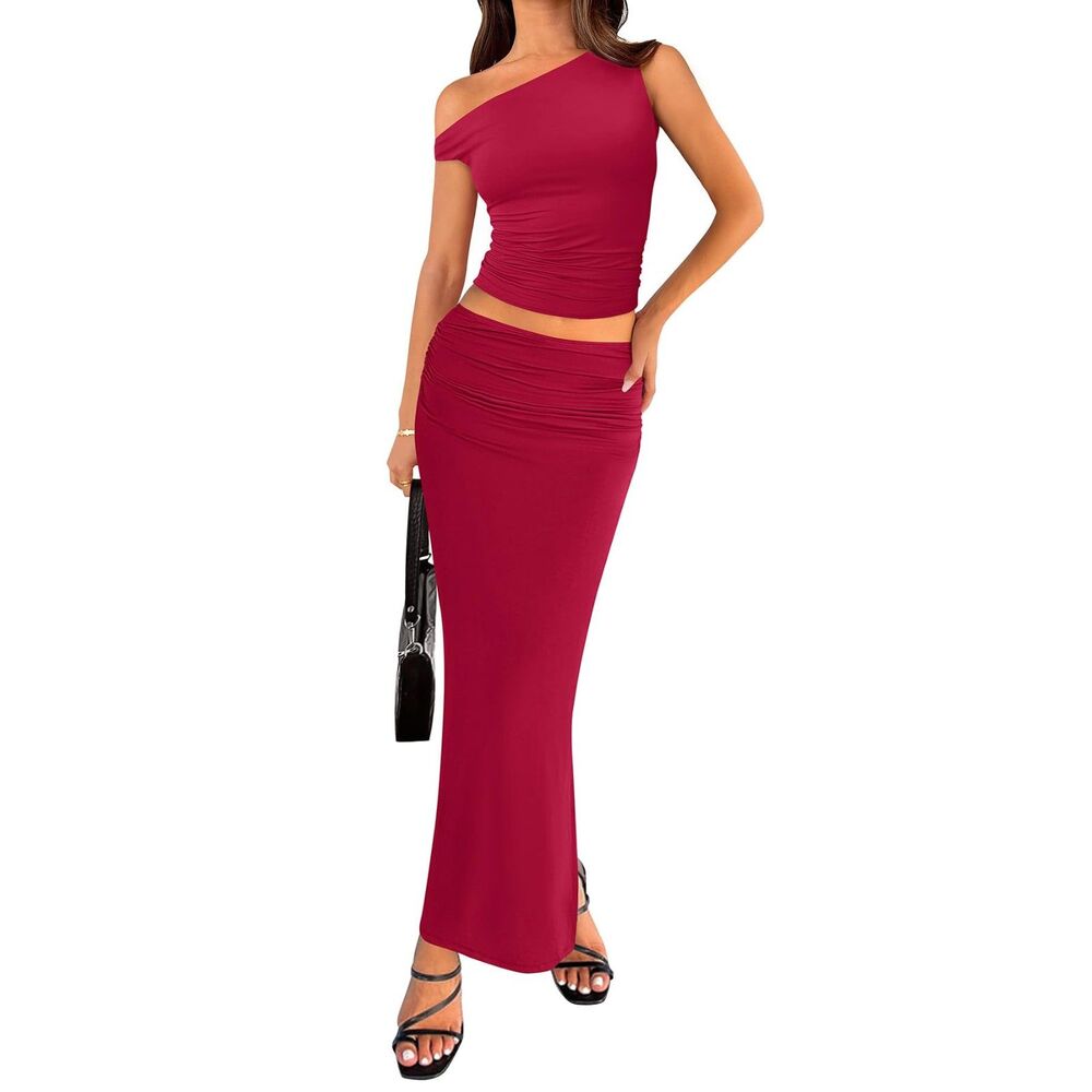 2 Piece Outfits Bodycon Maxi Skirt And Top Set, SIZE XL. 14K-160SET001